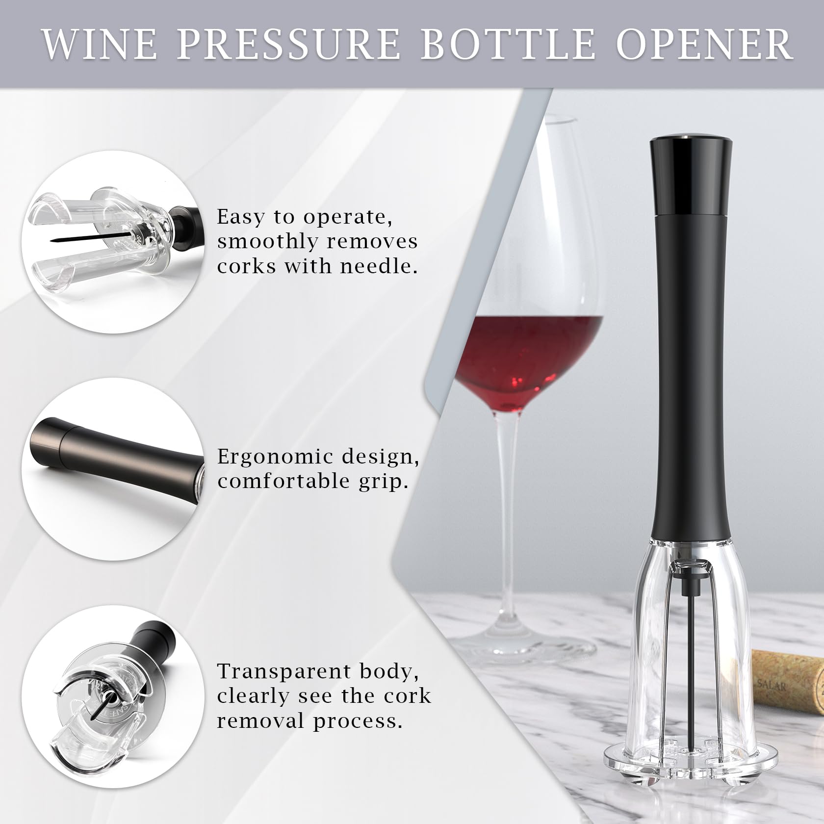 Set de Sacacorchos de Aire a Presión, Incluye Corta Cápsulas, Bomba Vacio Tapon y Vertedor, Abridor de Vino Profesional Funcional, Regalo Ideal para los Amantes del Vino Navidad