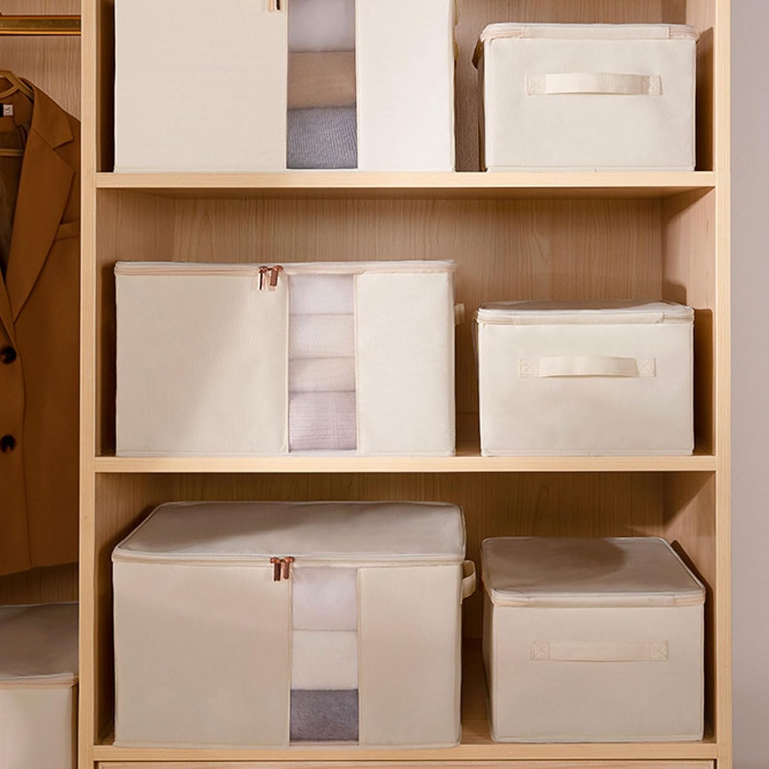 Clothes Storage Bins Oxford Cloth Visible Clear Window Large Capacity Foldable Closet Organizer for Quilts Clothes (64L)