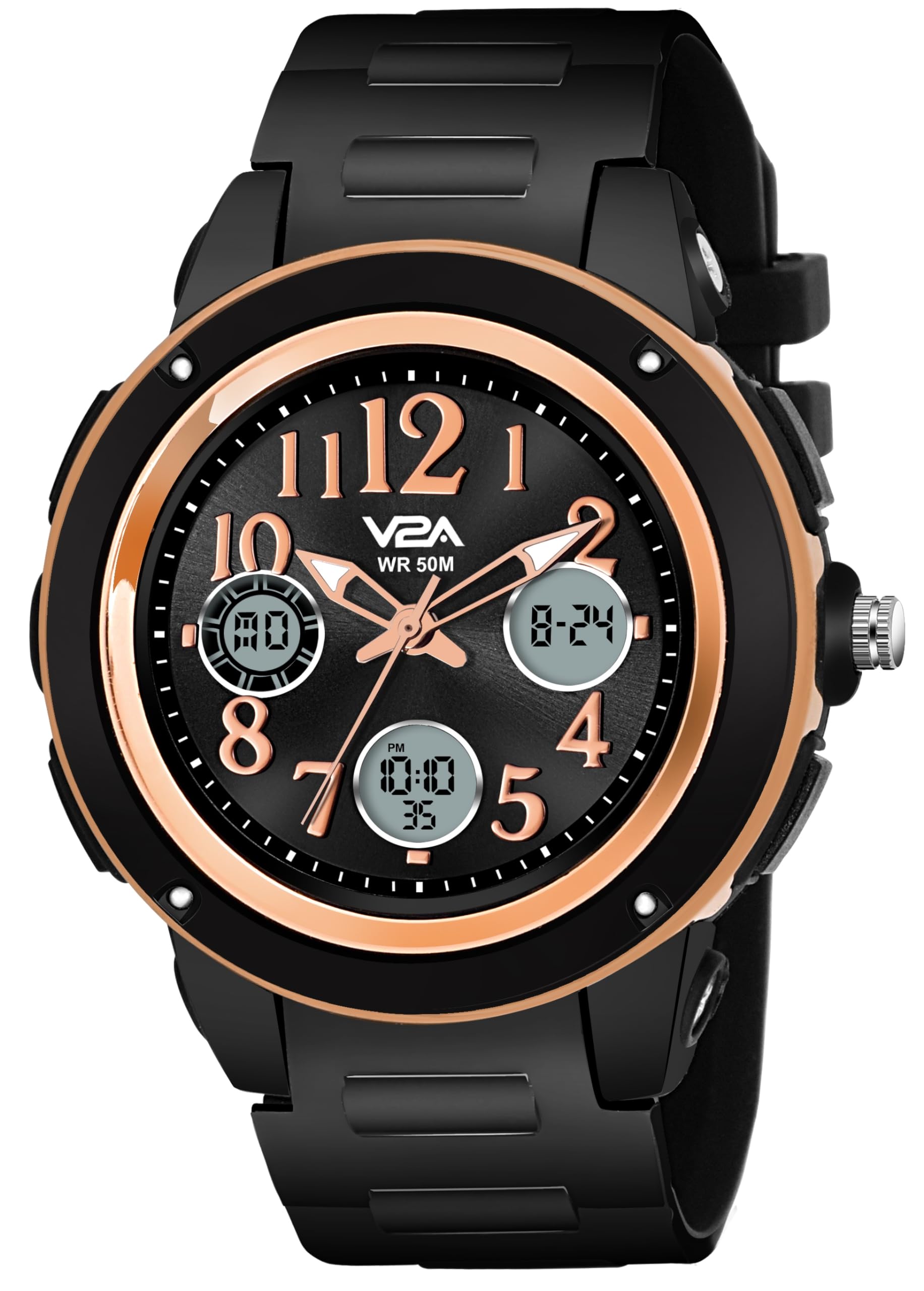V2A Analog Digital 5Atm Waterproof Fashion Sports Polyurethane Watch With Backlight Alarm Stopwatch For Women And Girls (Black Color Dial And Strap) (B08GZBH7NC) Amazon Price History, Amazon Price Tracker
