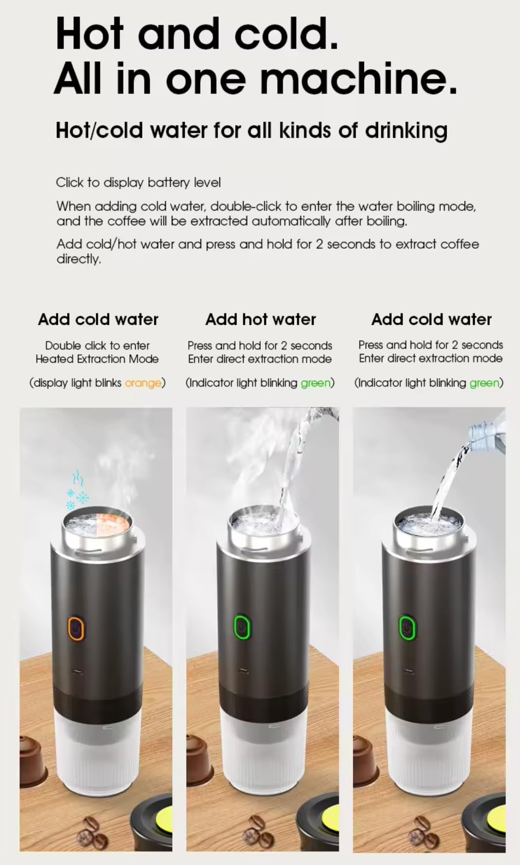 Genérico Cafetera portátil 3 en 1 multifunción inalámbrica, recargable compatible con cápsulas y polvo de café (Verde)
