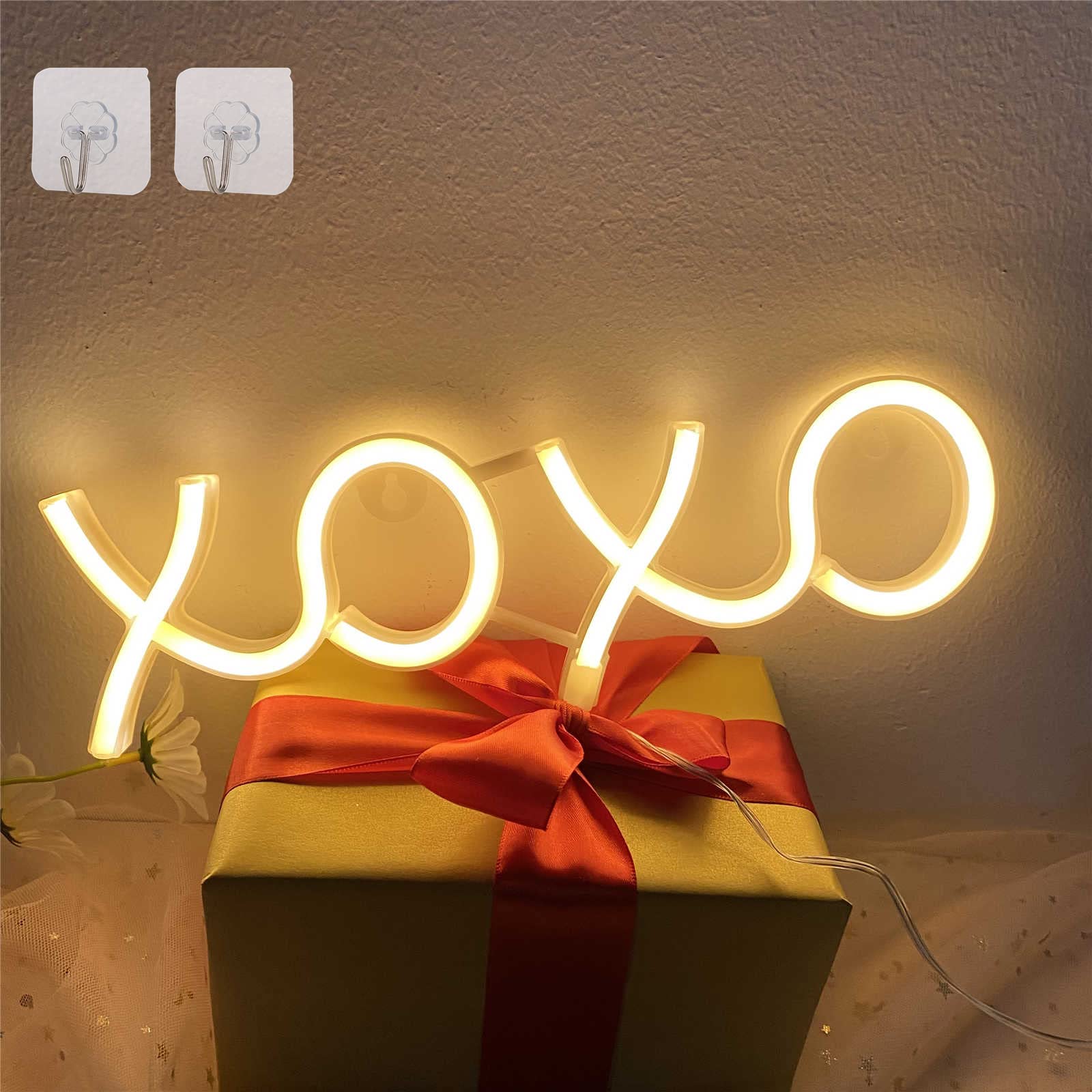 ENUOLIXOXO Neon Sign Neon Light Sign for Bedroom Wall Decor USB or Battery Operated Led Neon Sign XOXO Led Sign Neon Lamp with 2 Hooks Night Light Up for Christmas Birthday Friend Gifts(Warm White)