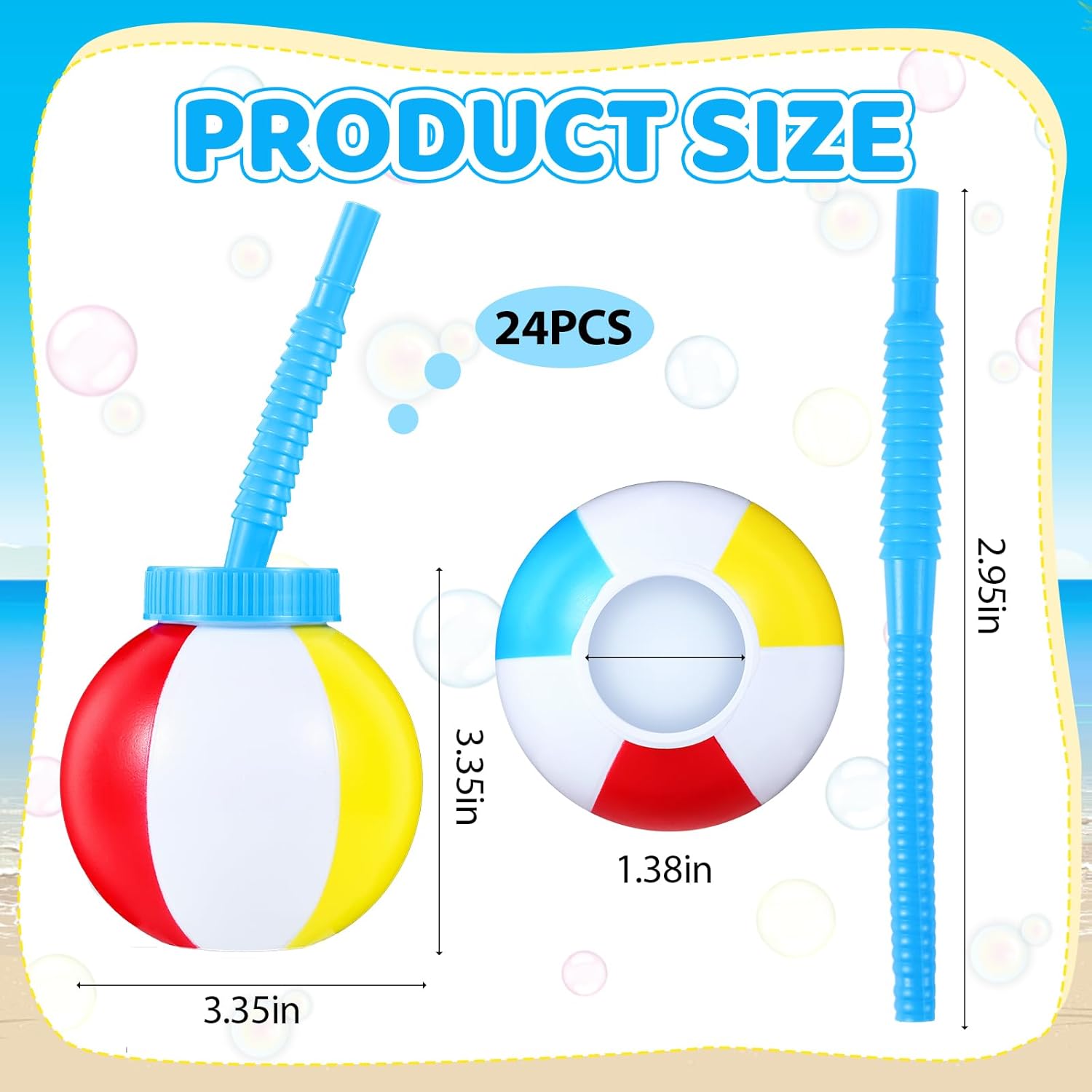 24 Pcs 10 oz Summer Beach Ball Cups with Straws and Lids, Beach Theme Pool Party Cups Bulk Plasic Beach Cups for Summer Theme Party Favor Hawaiian Luau Party and Kids Pool Party Birthday Decorations