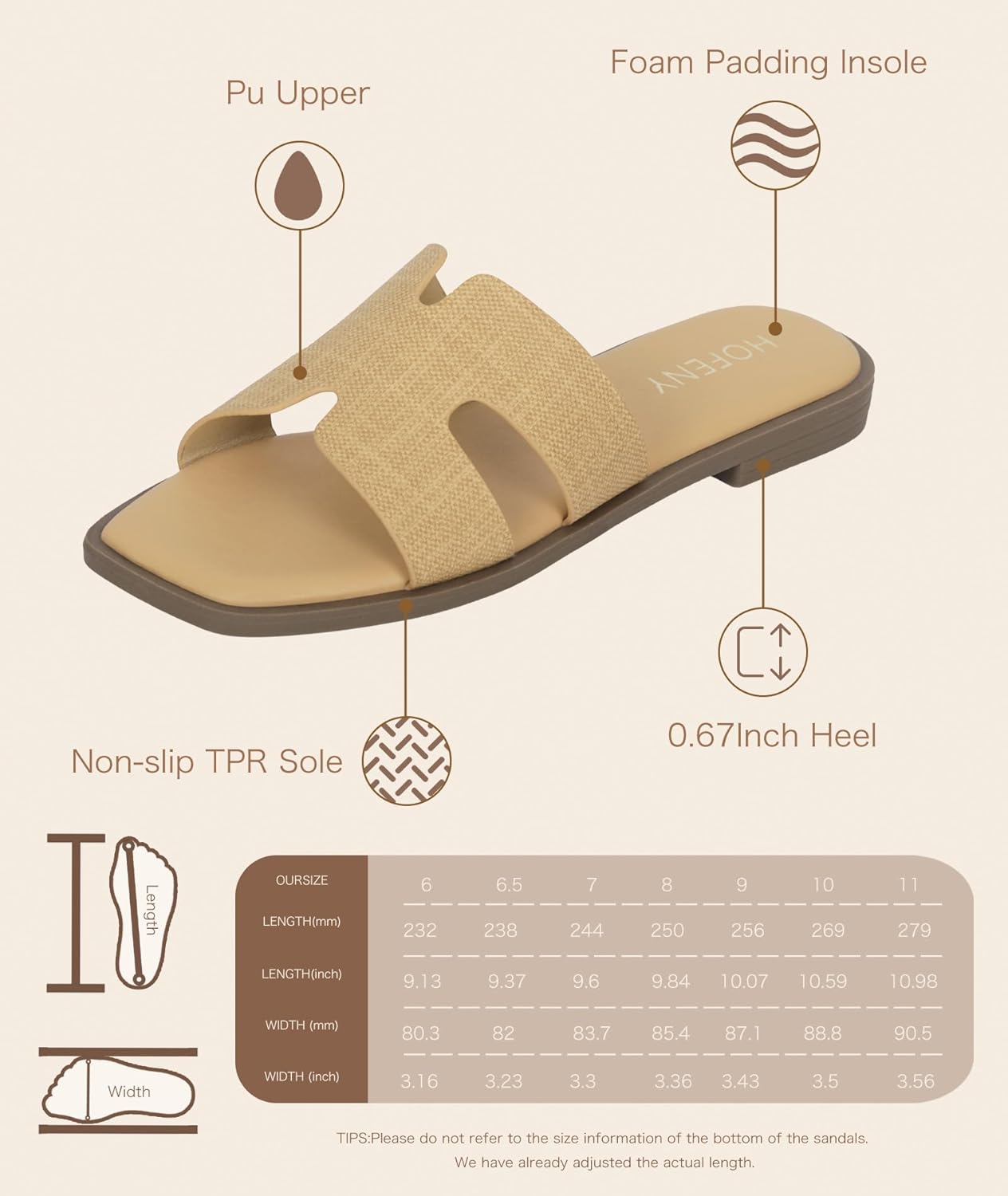 Womens Slip On Flat Sandals Soft Leather Open Toe Slide for Summer Dressy Solid Brown 8 image 3 of 6 B0DRHTM9DT