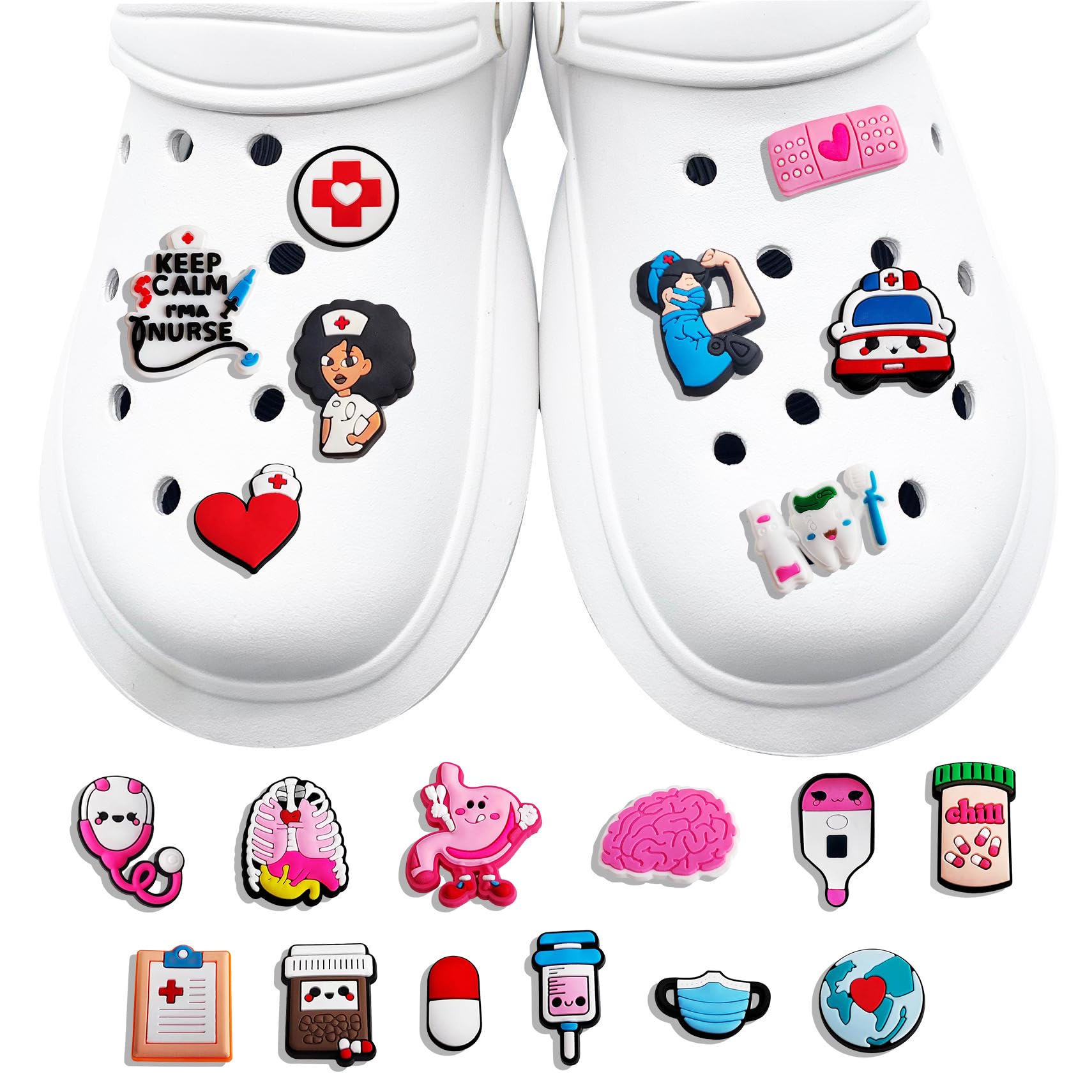 UOPMQGB Schuhanstecker Pins Anstecker for Crocs,30Stück Schuh Charms Krankenschwester Medizin Schuhanhänger Schuhe Charm Karikatur Arzt Nurse Zubehör Für Croc Clogs Schuhe DIY Dekorationen, Cristal