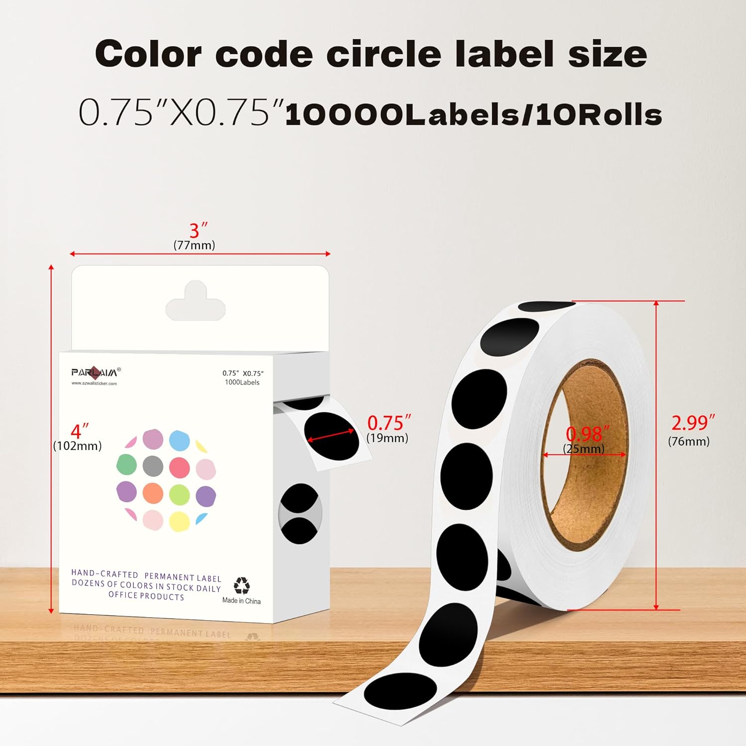 PARLAIM 10 Rolls 3/4" Dot Stickers, 10000 Pack Round Color-Code Circle Labels, Black Sticker for Color Coding