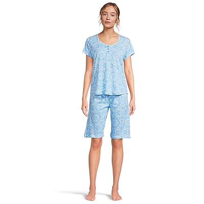 Karen Neuburger Novelty Print Short Sleeve Bermuda Set Women