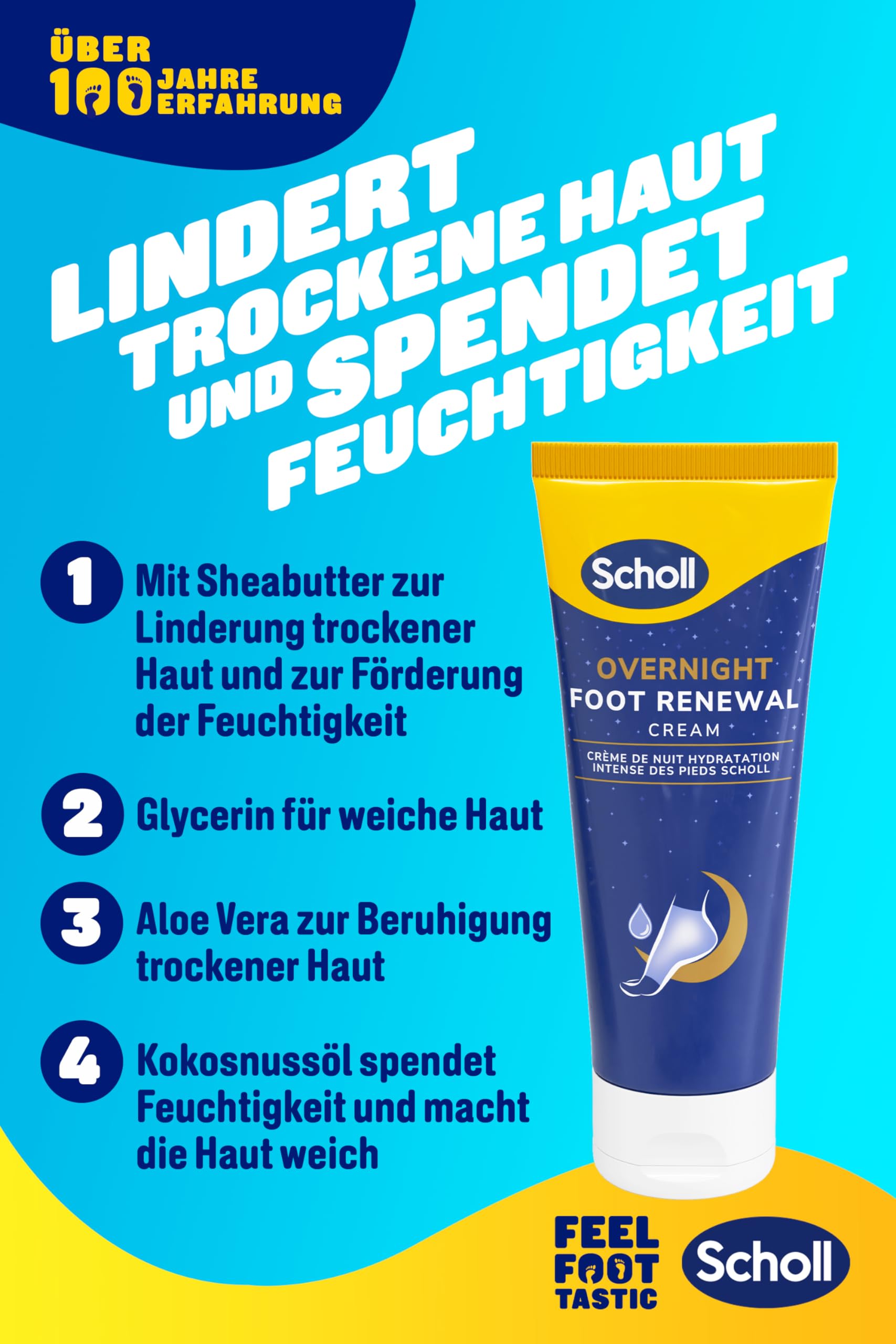 Scholl Overnight Fußpflege-Set, Fußpflege Creme 60ml, wiederverwendbare Gel-Fersensocken 1 Paar - bei trockenen Füße, sichtbare Ergebnisse in 1 Nacht, enthält 5% Urea, Shea Butter und Kokosnussöl