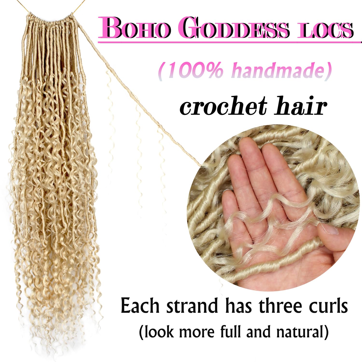 Goddess Locs Crochet Hair 30 Inch Faux Locs Crochet Pre-looped Boho Faux Locs with Curly Ends 8 Packs Long Bohemian River Locs Crochet Hair for Black Women(30Inch,613#)