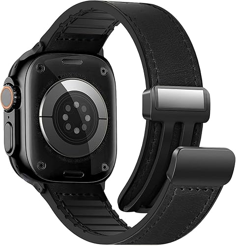 Correa magnética de cuero compatible con Apple Watch Band de 1.929 in, 1.772 in, 1.732 in, 1.654 in, cuero genuino con hebilla magnética, correa de