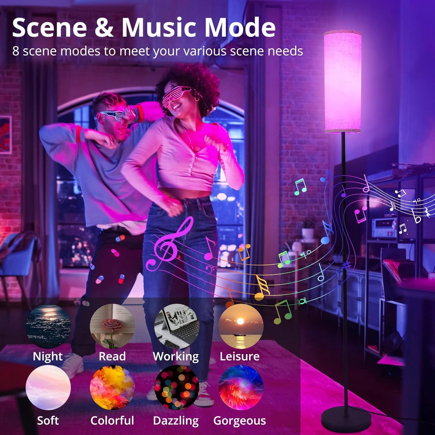 GAOMON Floor Lamp for Living Room, Works with Alexa & Google Home, Color Changing for Modern Standing WiFi Lamp with Remote, Minimalist Pole Lamp Tall Lamps for Bedroom, Office, Kids Room, Reading