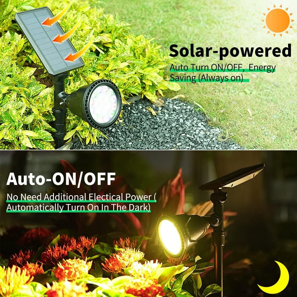 DBF Multicolor Solar Lights Outdoor, Upgraded 18 LED Waterproof Solar Landscape Spotlights Color Changing Auto/Lock Garden Decorative Lighting Color Solar Lights for Yard Patio Trees, Pack of 4