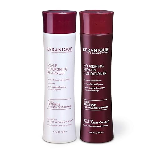 Set doble de champú Keranique Curl Preserve y acondicionador para cabello rizado y texturizado Libre de sulfatos parabenos antiquiebre 8 fl oz