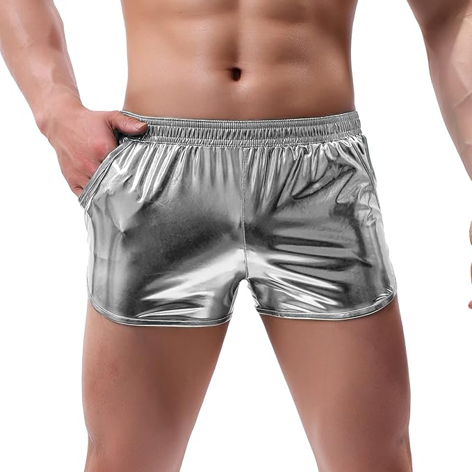 🔥 SPARKLY SILVER SHORTS FOR MEN 🔥 Rave Ready | Sexy Shiny Metallic Shorts