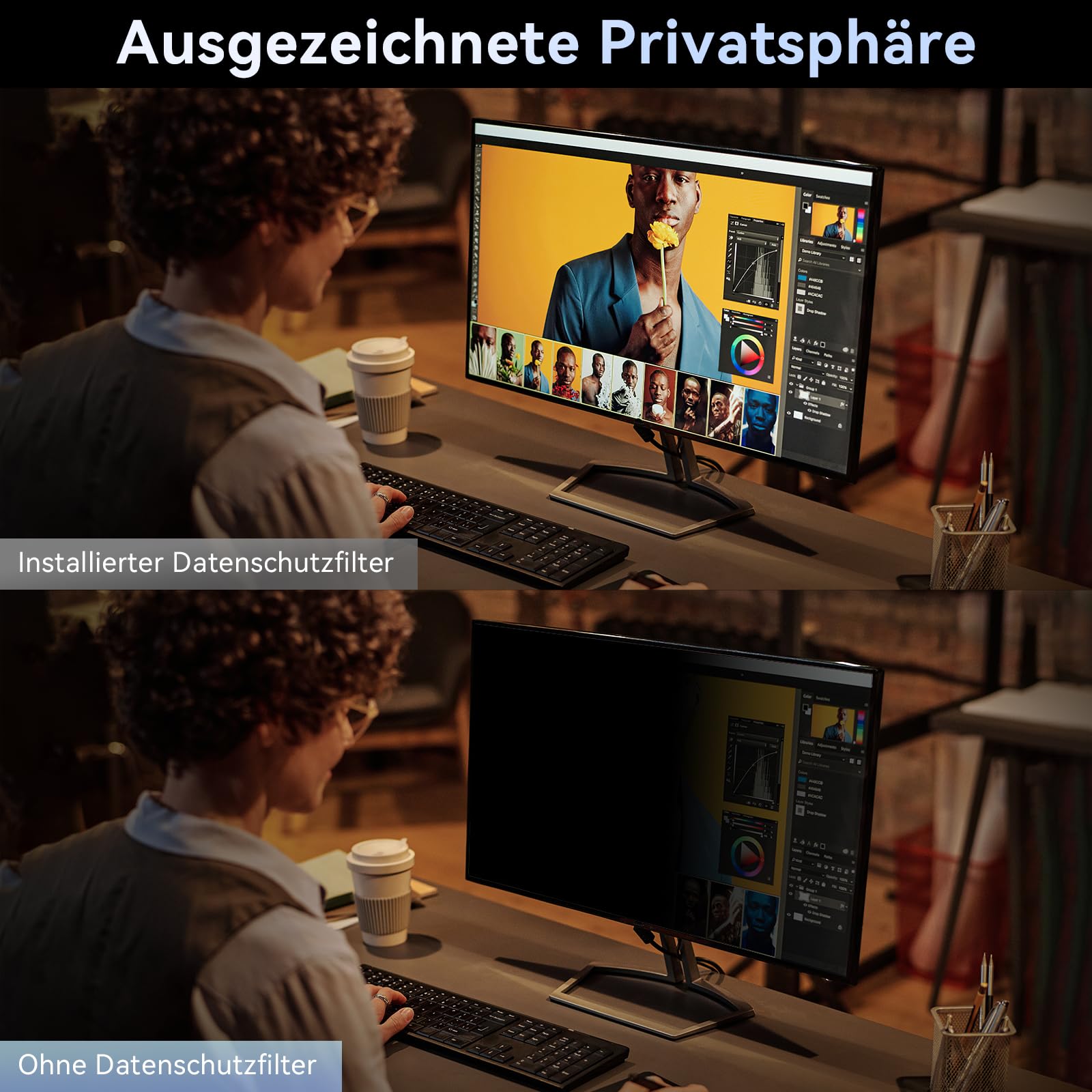 Computer Monitor Blickschutzfiter 34 Zoll Seitenverhältnis 21:9, Anti Blaulicht Blendschutz Displayschutz, Abnehmbarer Blickschutzfolie Sichtschutzfilter Kompatibel mit Lenovo/HP/Dell/Acer/Samsung