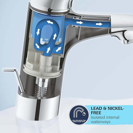 GROHE Start QuickFix - Basin Mixer Tap with Pop-Up Waste Set (S-Size 165 mm, 28 mm Ceramic Cartridge, Water Saving, Tails 3/8 Inch, Easy to Fit with GROHE QuickTool), Matt Black, 242092432