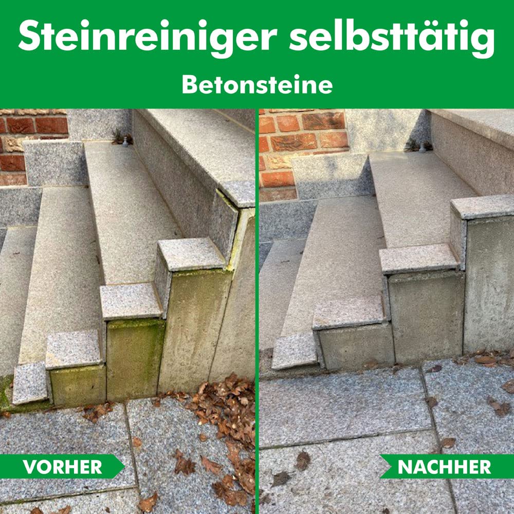 ABACUS® Steinreiniger, selbsttätiger Algenentferner & Flechtenentferner für Stein & Pflaster, 40% Wirkstoff, gegen Flechten & Algen auf Pflastersteinen & Steinplatten – Steinreiniger 1000 ml (2630)