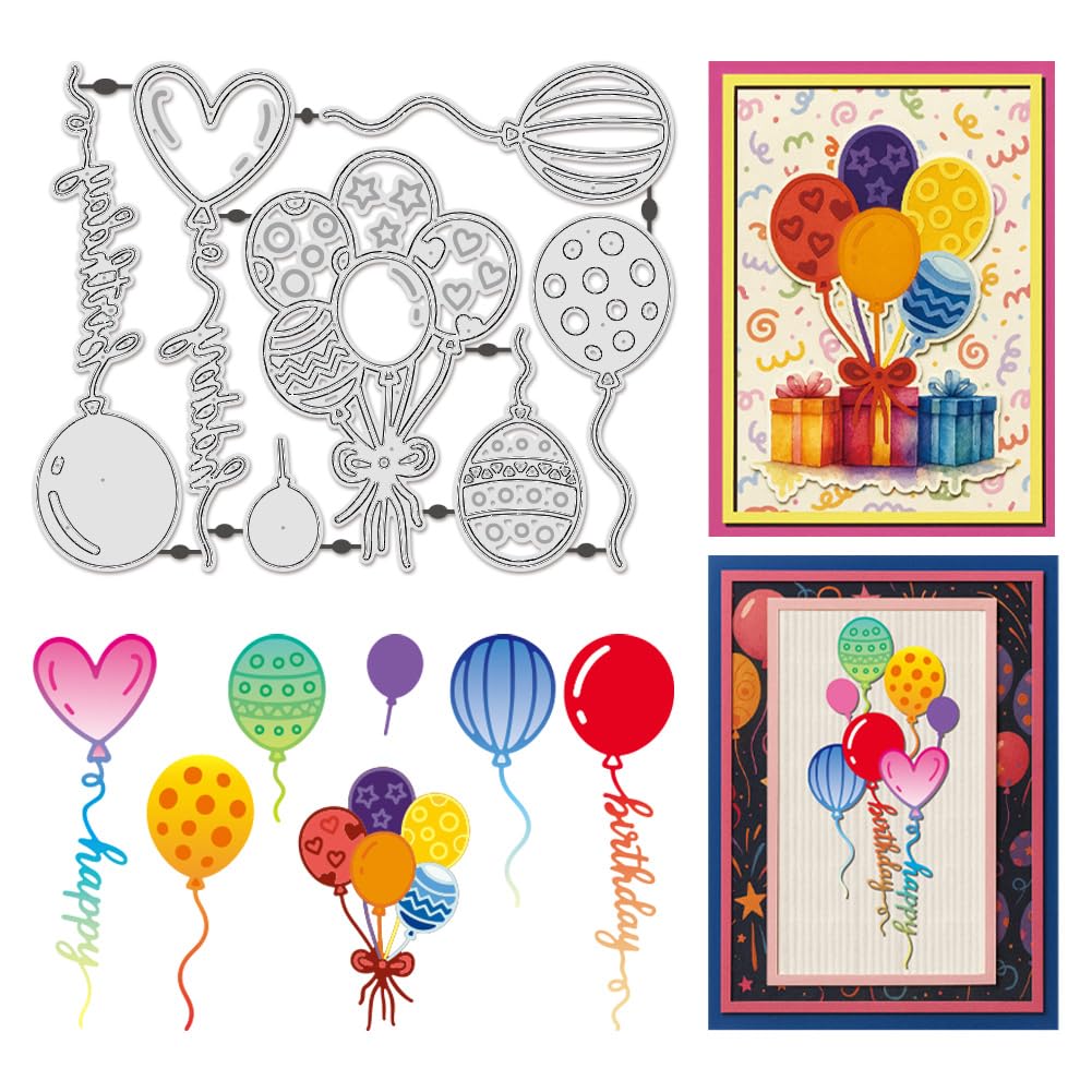 UNICRAFTALE 7Pcs Balloons Metal Cutting Dies Happy Birthday Die Cut Balloons 3D Embossing Stencils for Card Making DIY Scrapbooking Album Decoration Paper Crafts 17x13.5cm