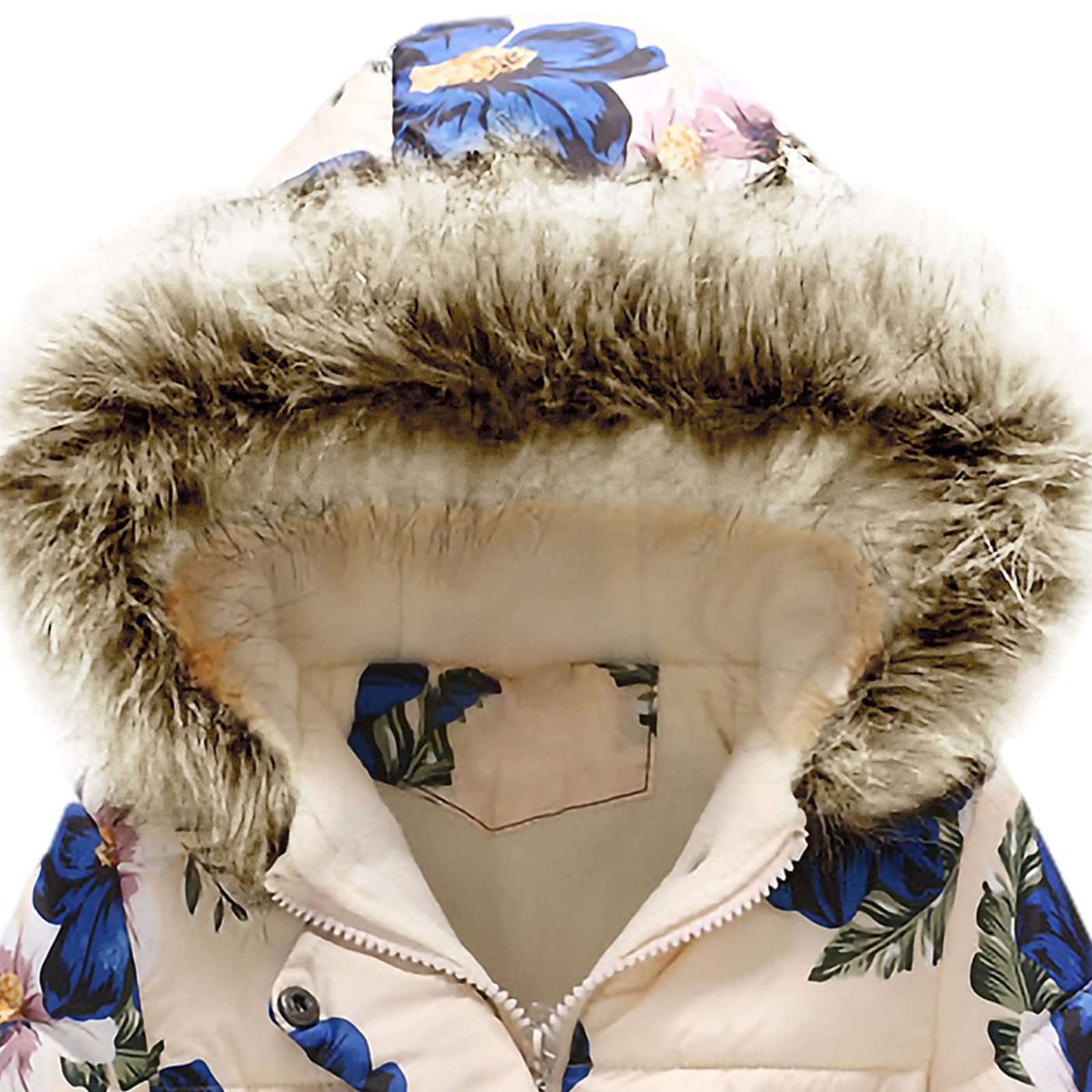 amropi Manteau Enfant Fille À Fleurs Veste à Capuche Fourrure Chaud Hiver Vêtement pour 2-10 Ans