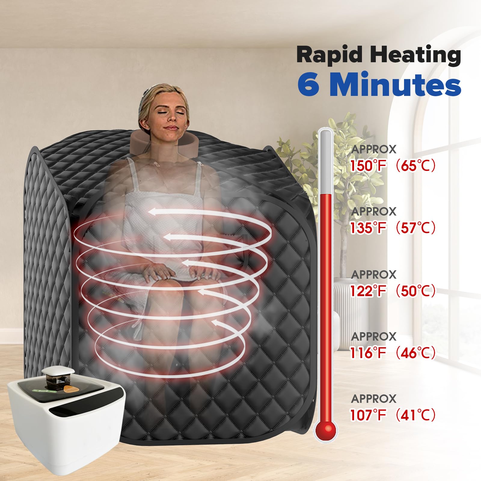 AYVEVTA Portable Steam Sauna, Foldable Lightweight Steam Saunas for Home Spa, 2.6L & 1000W Steam Generator with Protection, Bag & Chair Included, Steam Sauna with Remote Control, Black