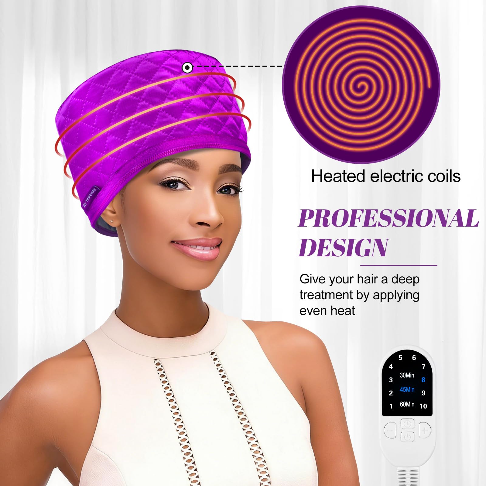 Cuffia termica aggiornata per condizionamento - Vaporizzatore elettrico per capelli afro naturali, cuffia termica portatile per uso domestico (viola)