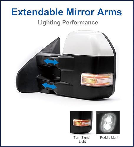 Miniatura 4 de JZSUPER Estilo mejorado Espejos de remolque aptos para camioneta Ford F150 2004-2014 con luz de señal de giro LED con calefacción eléctrica, lámpara