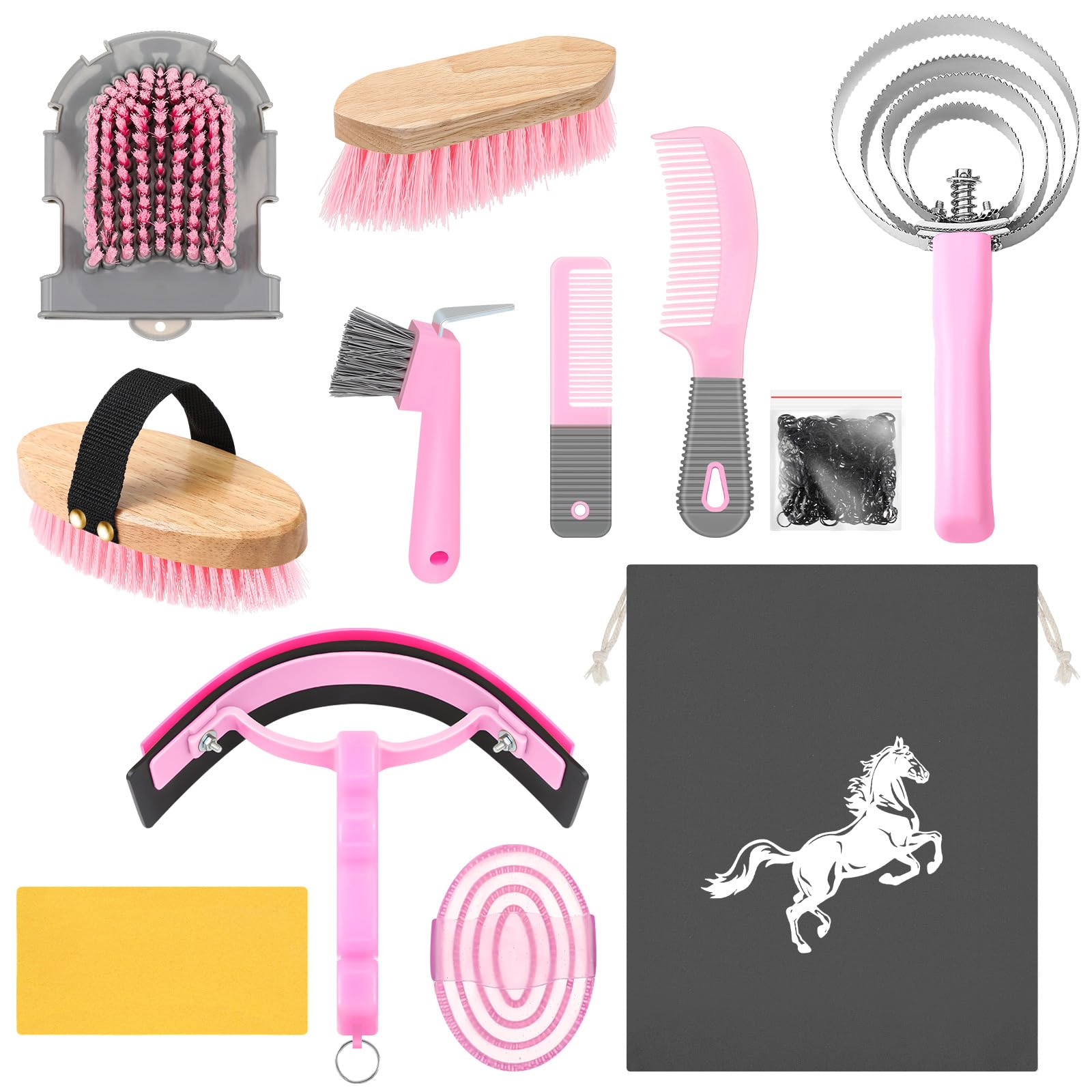 Abbylike 12 Pieces Horse Grooming Kit Racing Festival Tack Room Supplies Horse Brush Sets Equine Care Cleaning Kit Shedding Grooming Massaging Tools(
