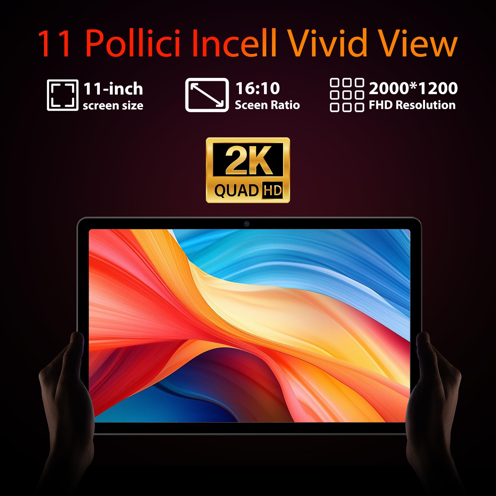 MAXLEGEN Tablet Android 11 Pollici, Schermo 2K IPS FHD(2000x1200), 36GB+256GB/1TB TF, 4G LTE SIM+5G WiFi, Android 14, Octa-Core, 9580mAh, 13MP, GPS, Tablets con Tastiera/Mouse/Penna/Case