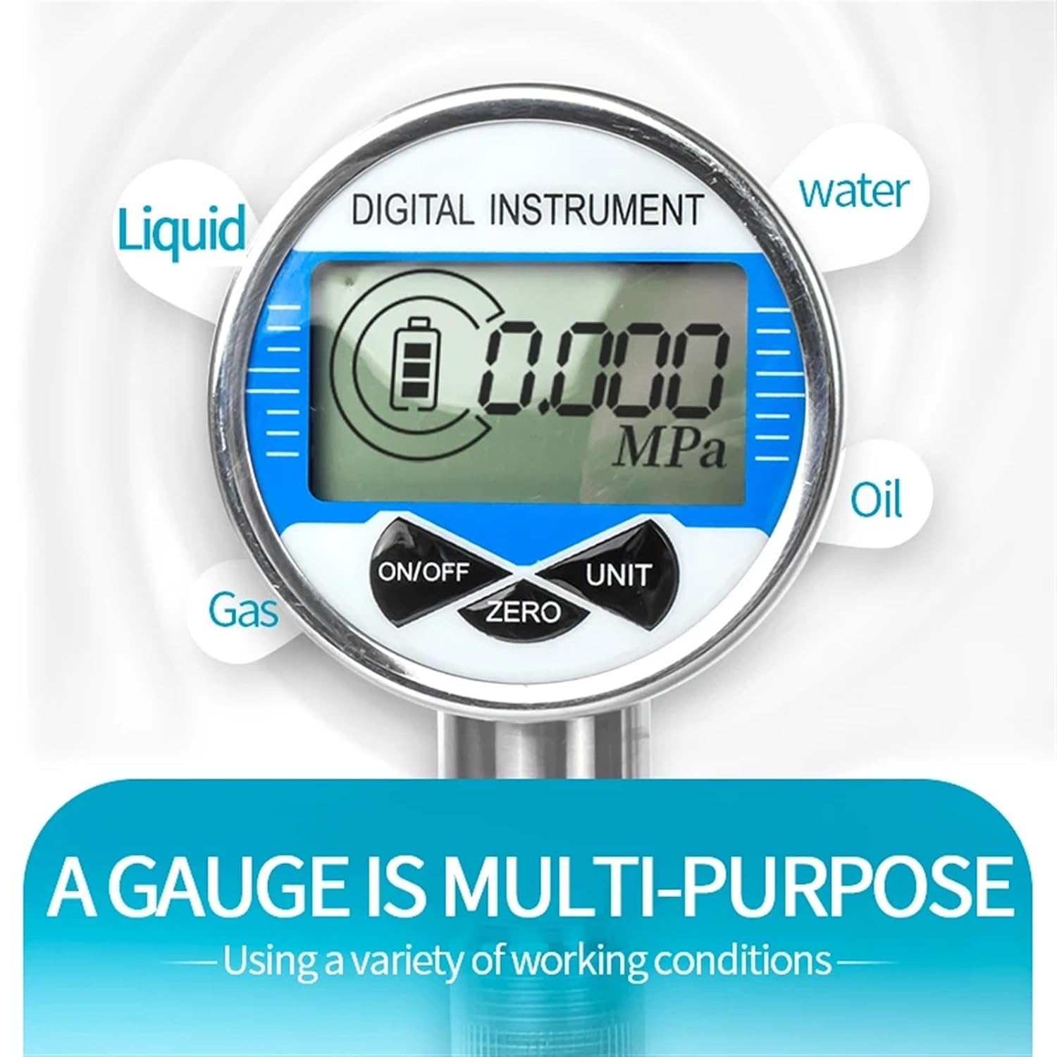 1PCS Digital Pressure Gauge Manometer 0-100Mpa Water Oil Gas Air Pressure Gauge 100mm Dial M20*1.5 Thread SS304 Shell 3V Power(G1-2 100mm,0-0.16Mpa)