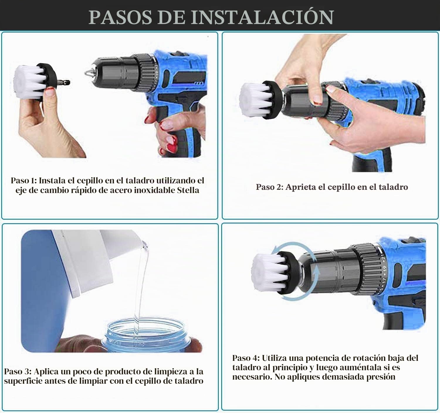 Escova de Broca Elétrica, 5PCS Eléctrico Cepillos Taladro Multifuncionales, Coche Limpieza Kit para Limpiar Paredes, Baño, Cocina, Tapiceria Coche, Piso Azulejo, Esquinas, Terraza (Bianco)
