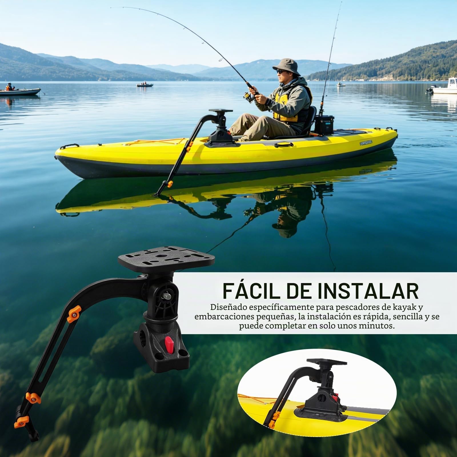 Soporte para Sonda De Pesca, Soporte Giratorio De 360 ​​Grados Soporte para Sonda con Abrazadera Ajustable Y Placa De Montaje Universal para Barcos Y Kayaks Altura De 28-40cm