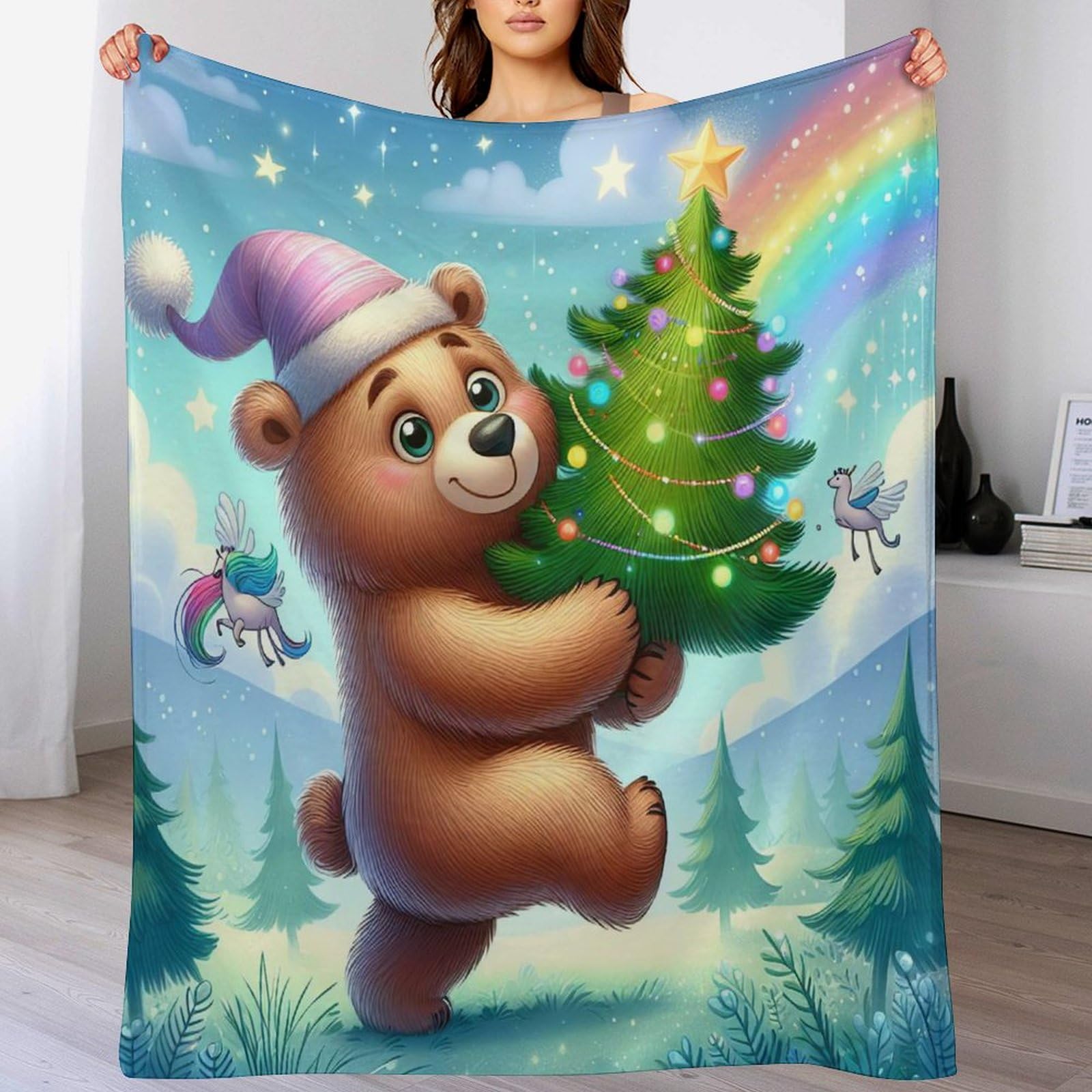 Manta de franela de oso animal de forro polar para sofa y cama mullida