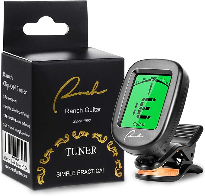 Ranch Guitar Tuner Clip On Professional for Acoustic/Electric Guitar, Ukulele, Violin, Bass, Banjo and Chromatic Tuning Modes - Classical Black