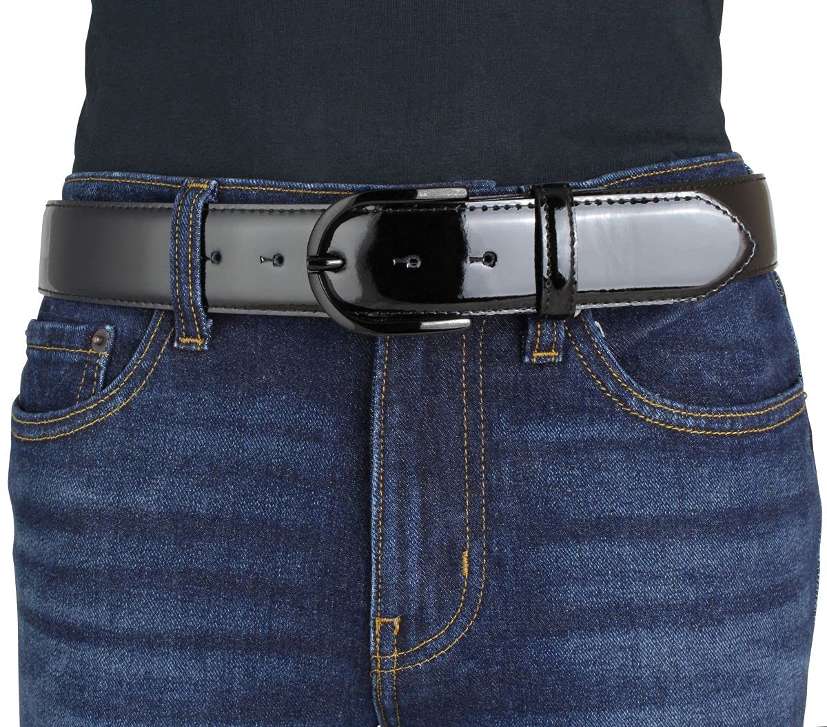 BELTINGER Lack-Gürtel aus Leder 4 cm | Glänzender Damengürtel 40mm | Eleganter Gürtel für Damen | Schwarze Gürtelschnalle