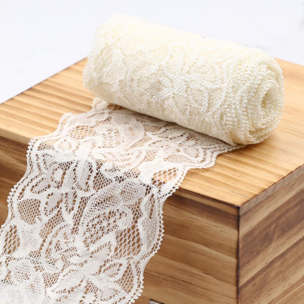 Cinta elástica con estampado Floral de LICRA con adorno de encaje for decoraciones de boda, envoltura for hacer lazos for el cabello(Burgundy)