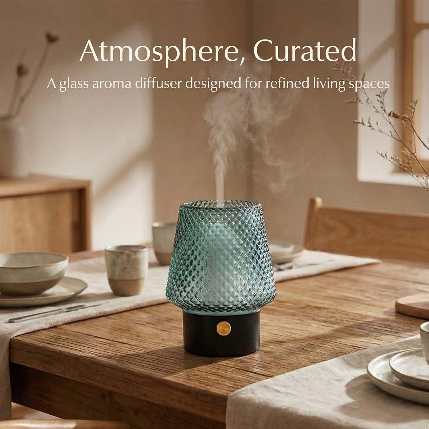 MULIN Diffusore di Oli Essenziali in Vetro, 100ML Diffusore Aromaterapia ad Ultrasuoni Ultra Silenzioso, 7 Colori LED, Senza BPA, Profumatore Ambiente per Relax e Benessere