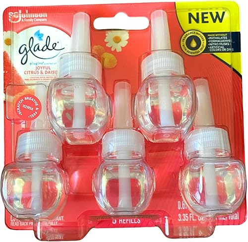 Glade PlugIns - Recambios para ambientador, aceites esenciales y perfumados para el hogar y el baño, Joyful Citrus & Daisies, 3.35 onzas líquidas, 5