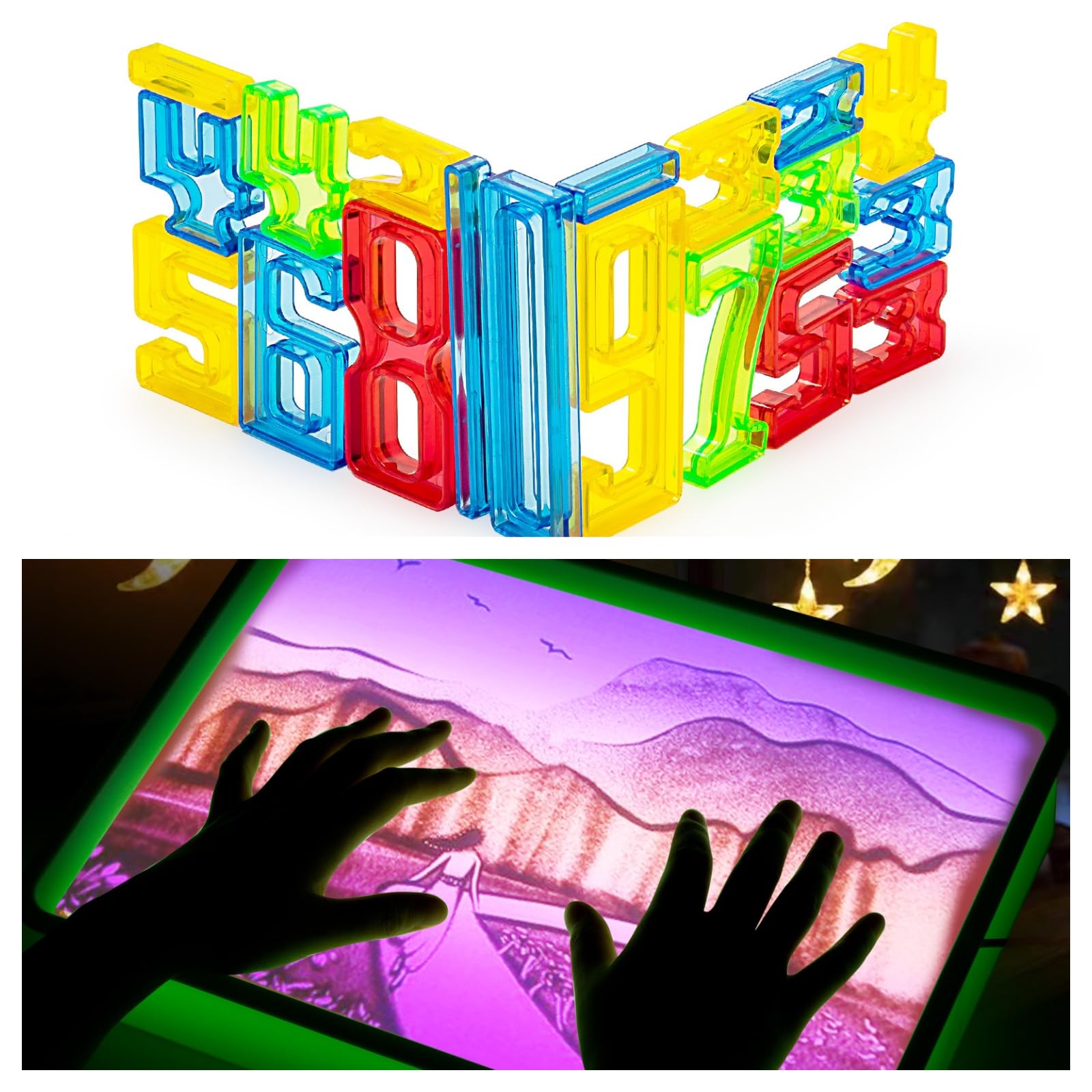 Light Table for Kids | Light Table Manipulatives Preschool | Transparent Light Table Toys | Light Table for Kids Sensory 3 Modes,16"(Green)+Translucent Number Light Table Toys