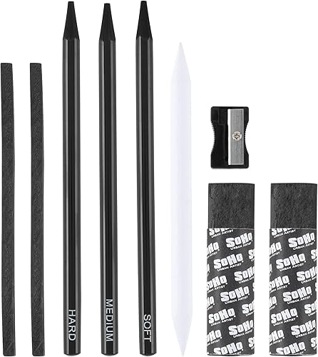 Miniatura 6 de Soho Urban Artist Juego de dibujo de carbón con maniquí en estuche con cremallera, carbón de dibujo para artistas, estudiantes, mezclas, dibujos de