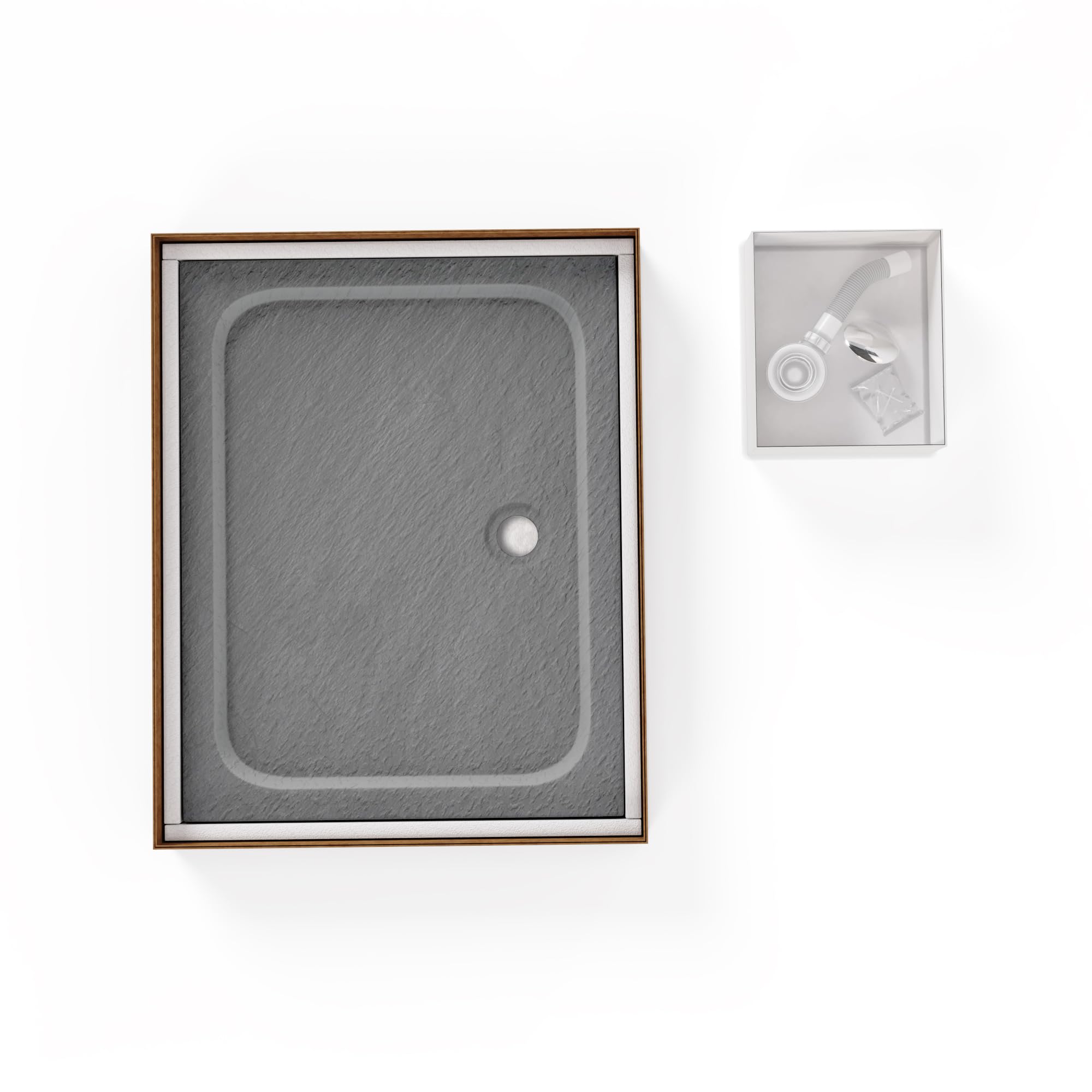 Duschwanne SHIMMER STONE 100x120 cm in Grau, flache rechteckige Duschtasse aus langlebigem Sanitäracryl in Schieferoptik inkl. Ablaufgarnitur (Siphon) mit Geruchsverschluss