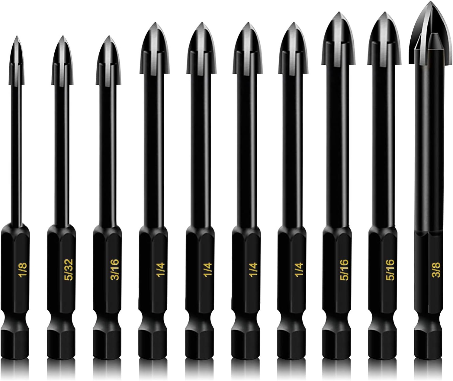 10-Piece Glass Concrete Drill Bit Set, Masonry Drill Bits for Brick, Plastic and Wood, Hex Shank Tungsten Carbide Tip Drilling Tools for Mirror and Ceramic Tile on Concrete and Brick Wall.