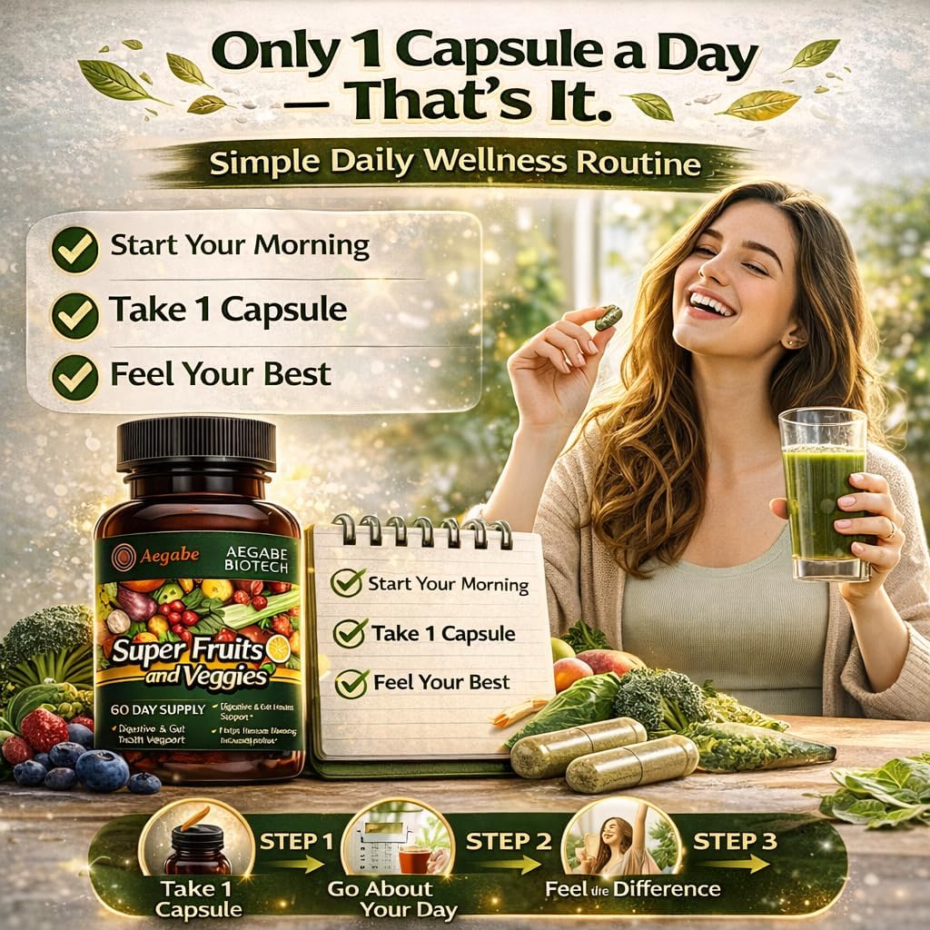 Premium Super Fruits and Veggies Supplement - 36 Whole Food Extracts - Advanced Digestive Health & Immune Support - One Capsule Daily - Made in USA - 60-Day Supply