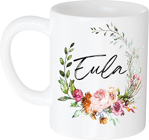 Taza de café divertida personalizada, regalo para mujeres, nombre personalizado Eula Flower y nombre 11oz taza blanca 166906