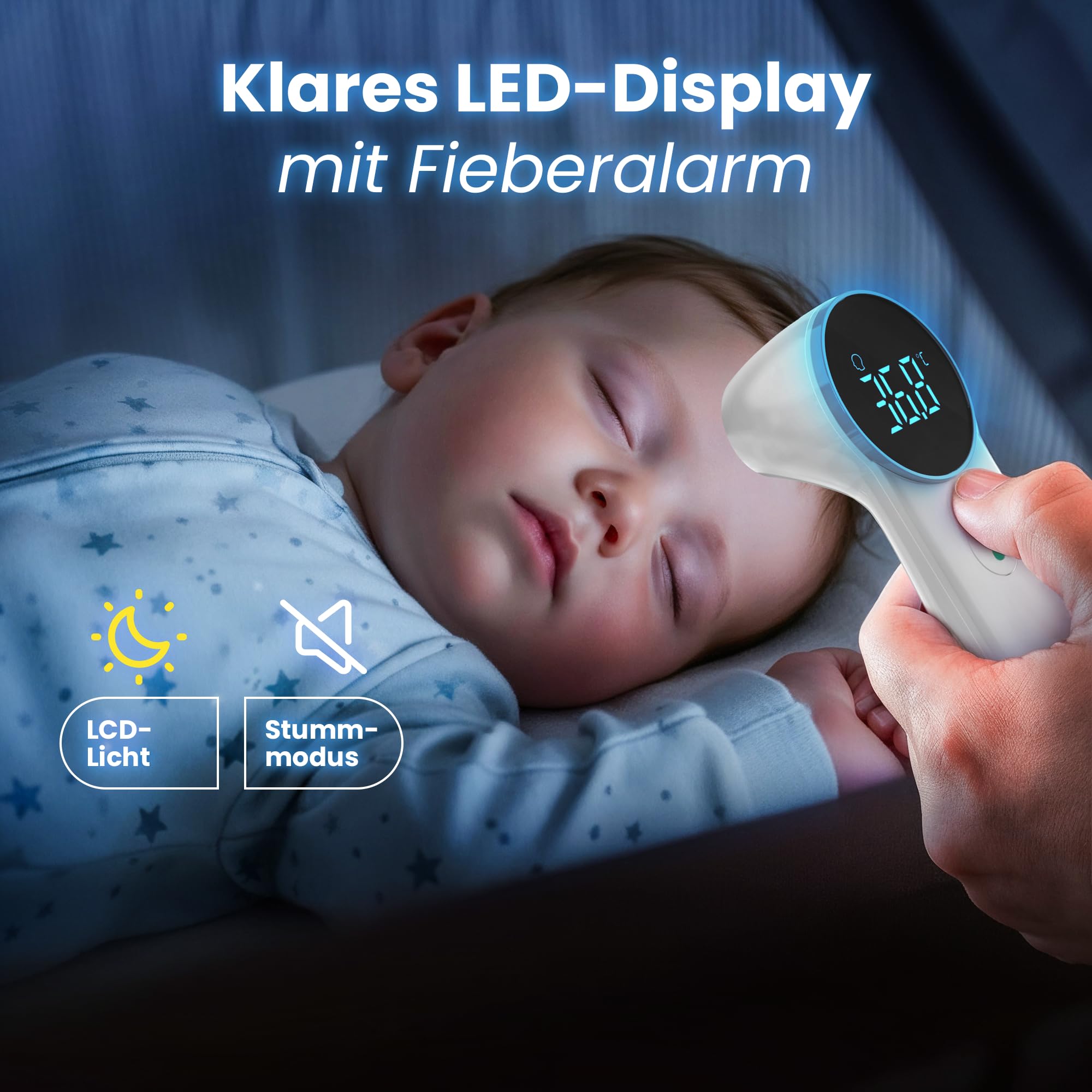 Fieberthermometer Stirn & Ohr | 3-in-1 Infrarot-Thermometer kontaktlos | Für Babys, Kinder & Erwachsene | Misst Körper-, Objekt- & Raumtemperatur | Digitales Thermometer mit LED & Alarm