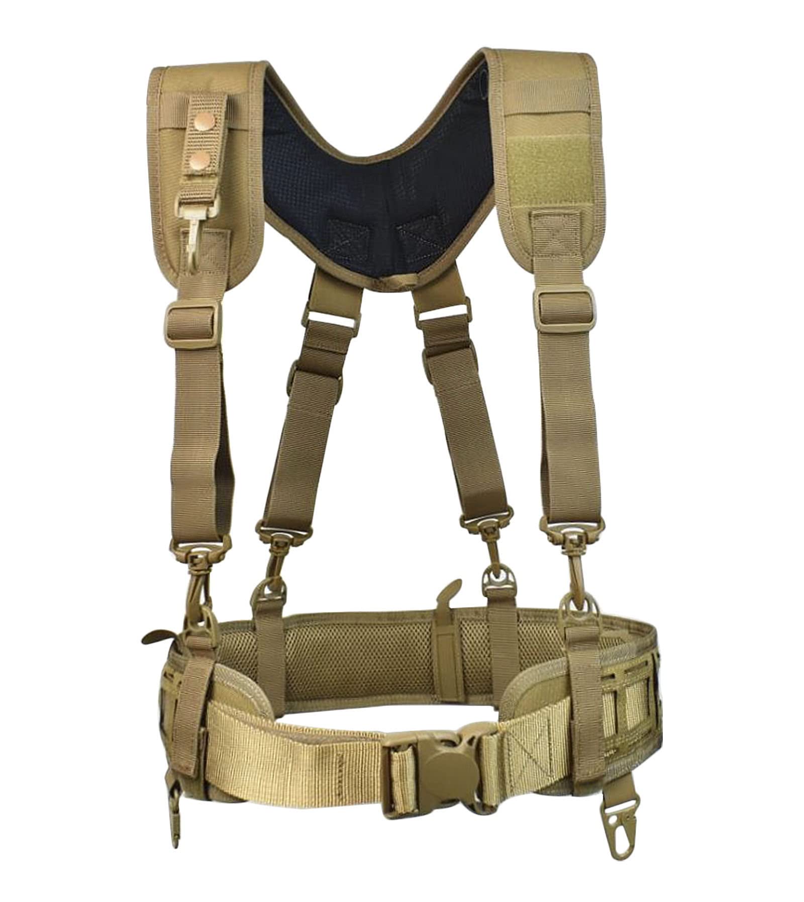 JFFCESTORE Multi-Functional Hunting MOLLE Belt Tactical Patrol Waist Belt with Adjustable Tactical Suspenders Harness Straps