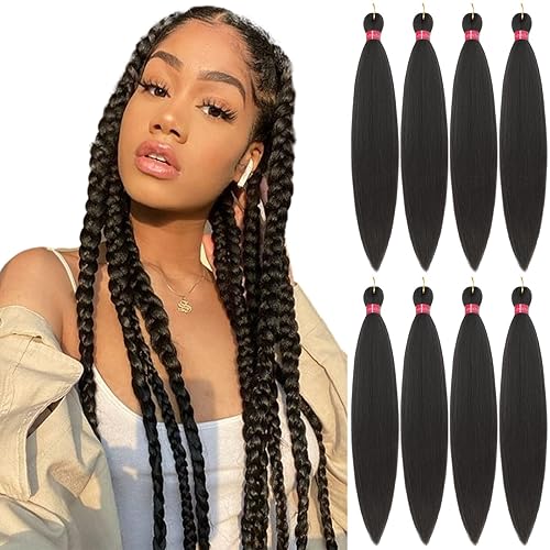 Cabello trenzado preestirado, 8 paquetes de extensiones de cabello originales Kanekalon trenzas, trenzas de cabello de ganchillo con ajuste de agua