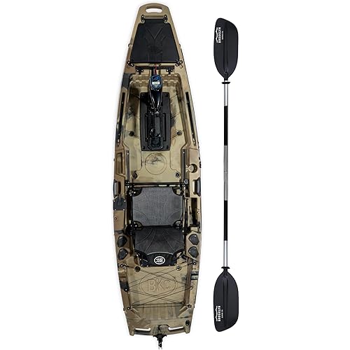 Brooklyn 10.5 Pro Motorized Fishing Single Kayak by BKC, Solo Sit-on-Top Angler Kayak with Trolling Motor, Paddle & Aluminum Frame Seat