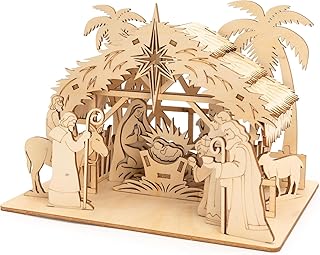NELXI Christian Christmas Decorations, Nativity Scene Indoor, Xmas Nativity Set, Christian Decor, Religious Christmas Decorations, Wooden Holy Family Manger Scene, Rustic Catholic Holiday Display
