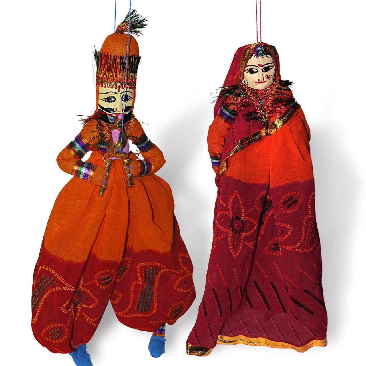 HeeMo Wood Traditional Handcrafted Rajasthani Face String, Standard, Red, 1 Male And 1 Female Puppet-image-22