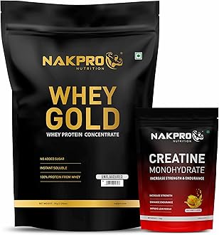 Gold 100% Whey Protein Concentrate, 1 Kg Unflavoured with 100g Creatine - Fruit Punch | Easy Mixing, Low Carbs, Easy Digesting Whey Protein Supplement Powder (Combo Pack)