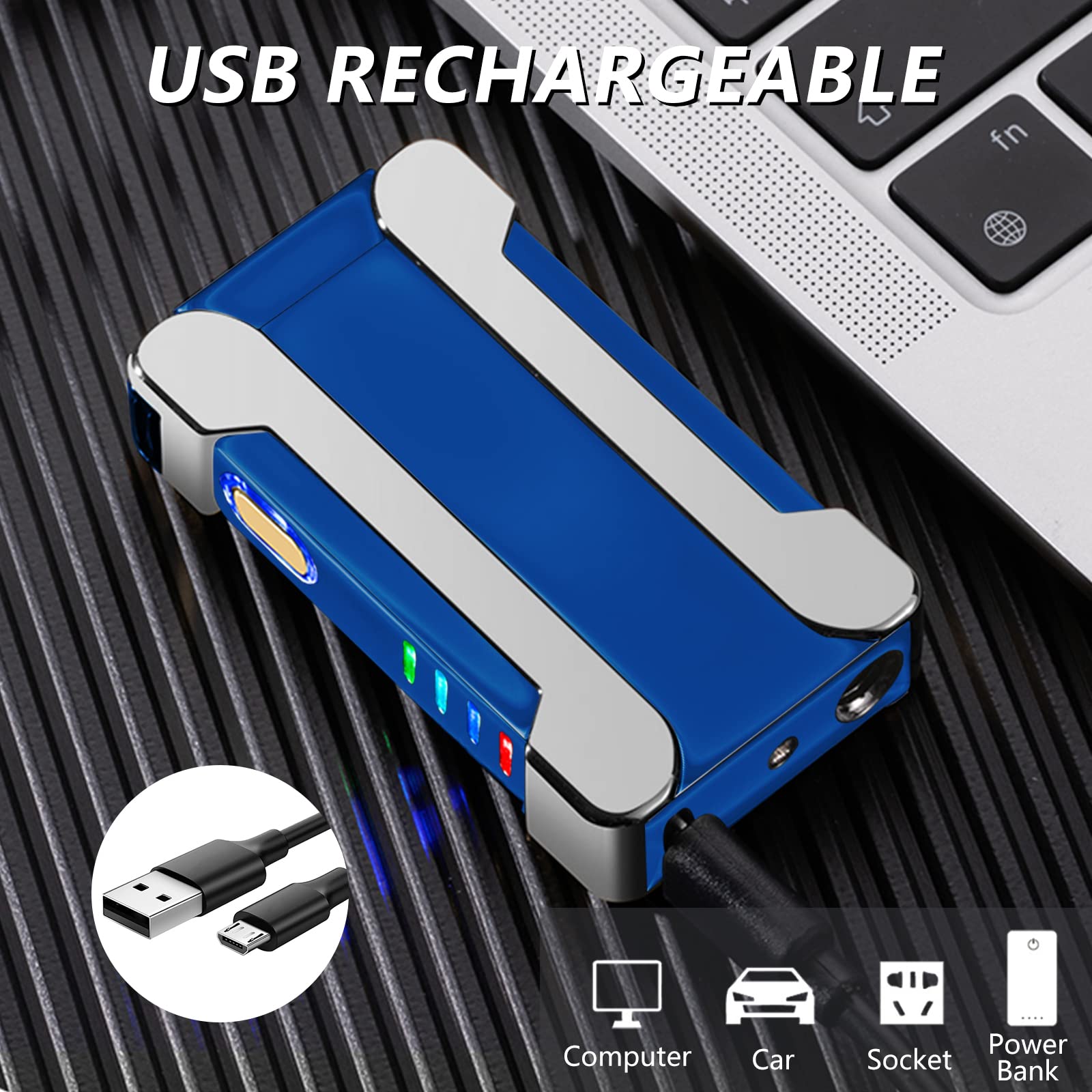 BABOBIU Accendino elettrico ricaricabile USB, antivento, accendino al plasma con luce romantica, design vintage portatile, regalo ideale per lui o lei (blu)